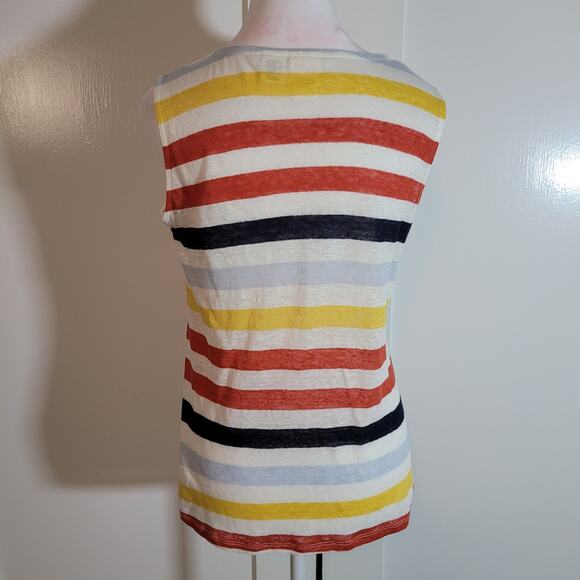 C&C California Size XS 100% Linen Colorful Striped Sleeveless Top Side Buttons - Picture 2 of 8